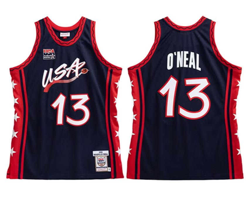 Men's Navy USA Team #13 Shaq O'Neal 1996-97 Stitched Basketball Jersey